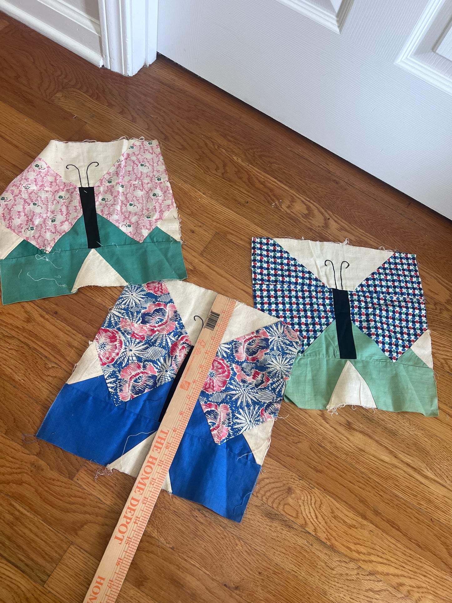 The Butterfly Garden | Set of 3 Vintage Hand-Pieced Butterfly Quilt Blocks