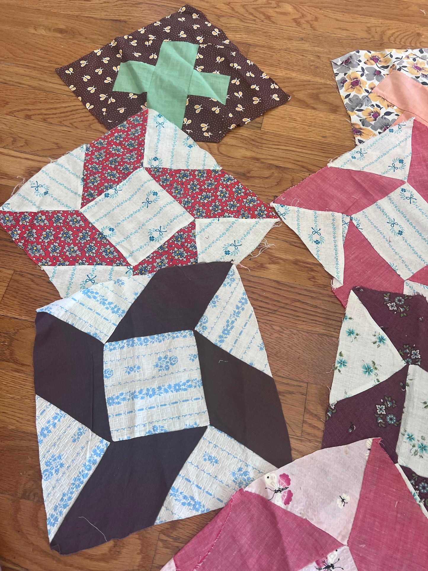 12 Vintage Hand-Pieced Quilt Blocks | 10” Antique Scrappy Patchwork Lot