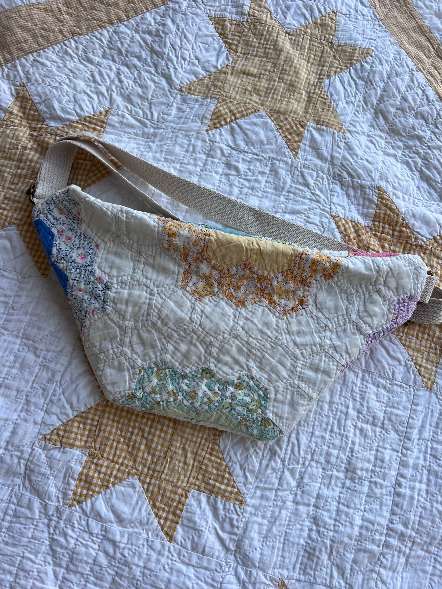 The Heirloom Quilted Bum Bag | Grandmothers Flower Garden