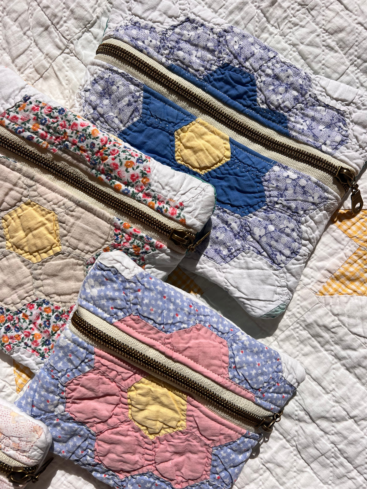 Grandmothers Flower Garden Heirloom Quilt Pouch