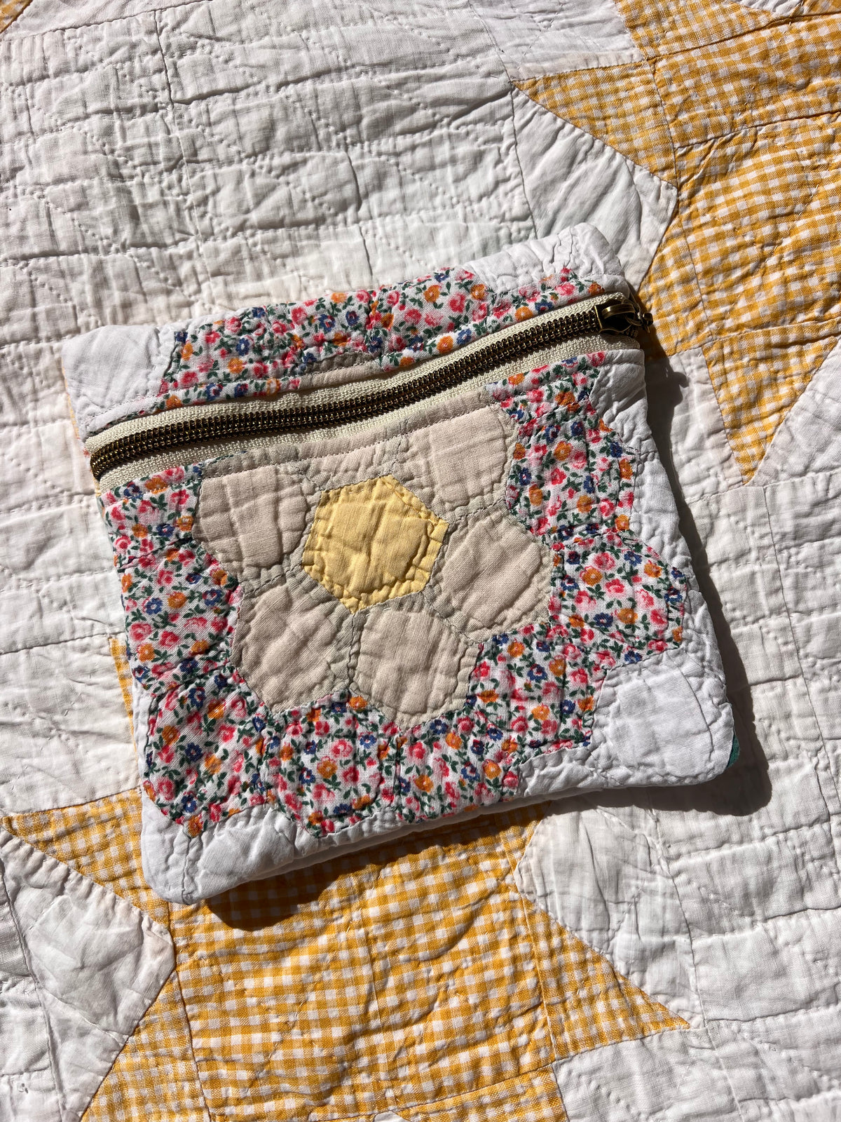 Grandmothers Flower Garden Heirloom Quilt Pouch
