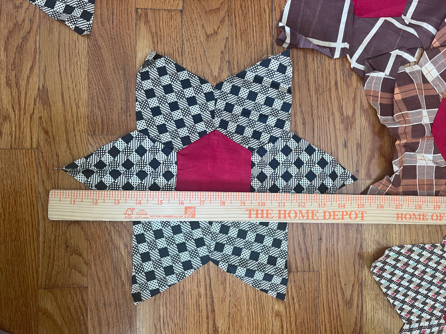 22 Vintage Hand-Pieced Six-Point Star Quilt Blocks | Large 15” Patchwork Blocks