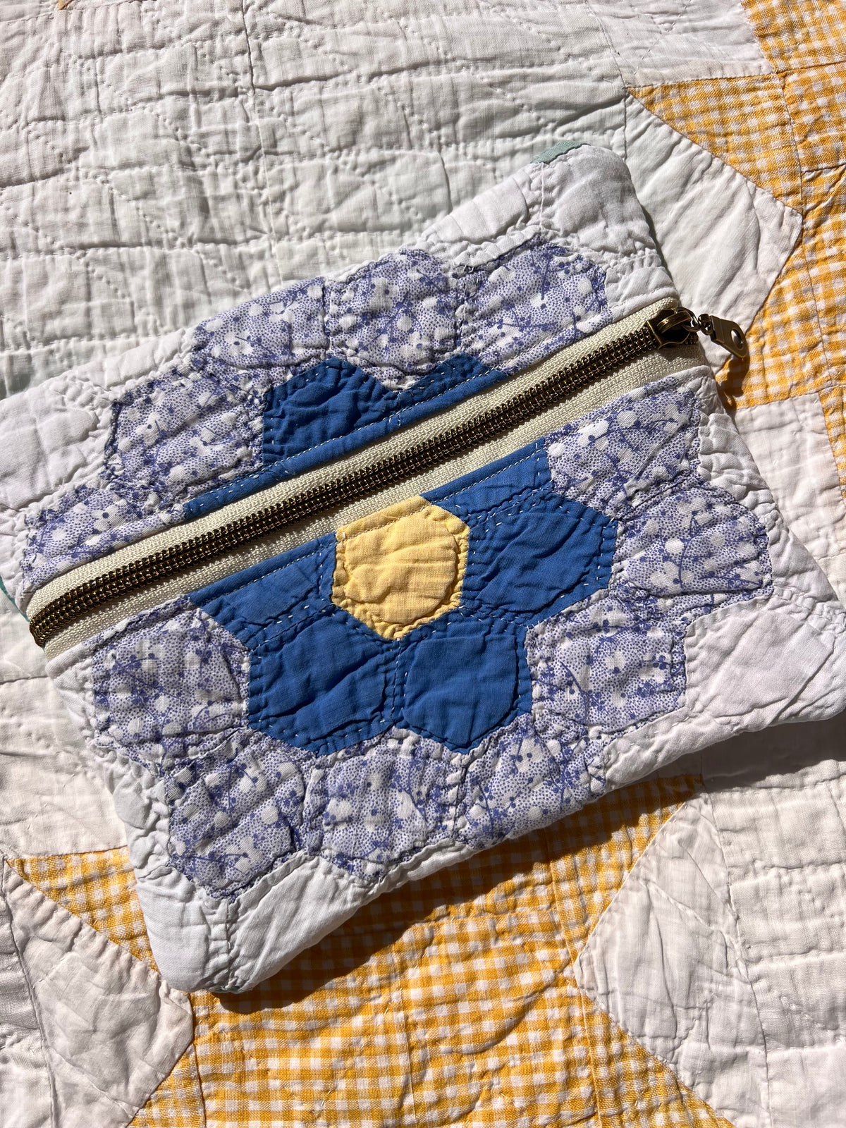 Grandmothers Flower Garden Heirloom Quilt Pouch