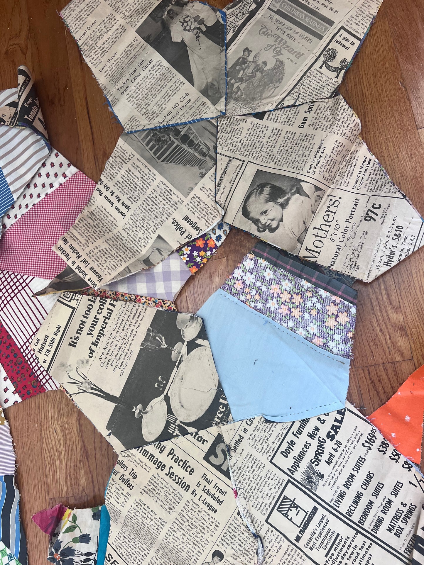Vintage Hand-Pieced Four Point Star Quilt Blocks | 12–30” Large Scrap Quilt Stars | Newspaper Foundation Pieced