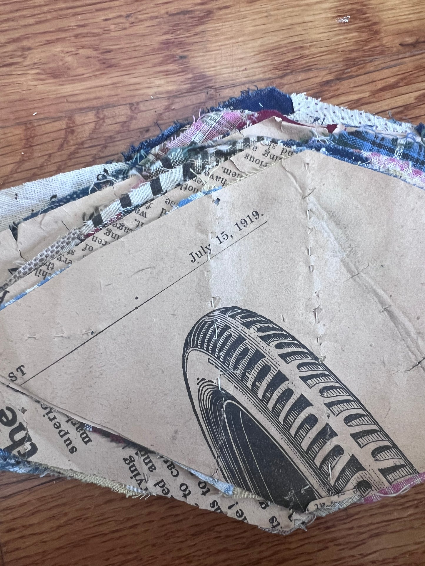 90 Antique c.1919–1920s String Quilt Pieces • Original Newspaper Foundation • Early American Scrap Quilt Blocks • Unfinished Quilt