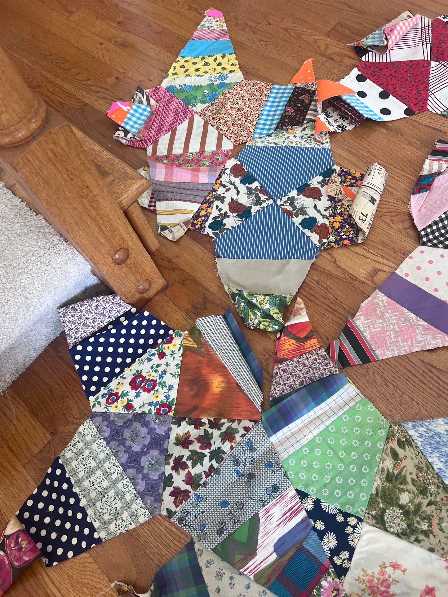 Vintage Hand-Pieced Four Point Star Quilt Blocks | 12–30” Large Scrap Quilt Stars | Newspaper Foundation Pieced