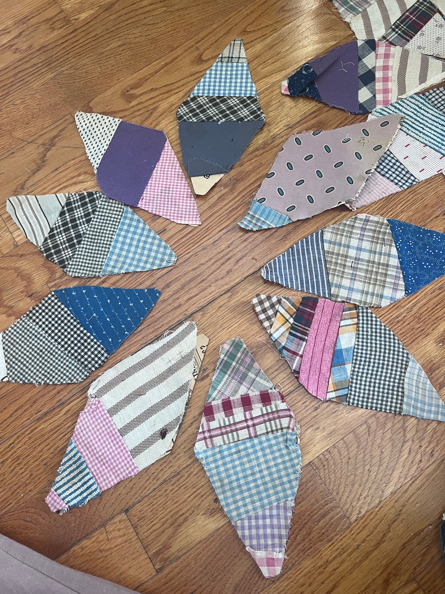 90 Antique c.1919–1920s String Quilt Pieces • Original Newspaper Foundation • Early American Scrap Quilt Blocks • Unfinished Quilt