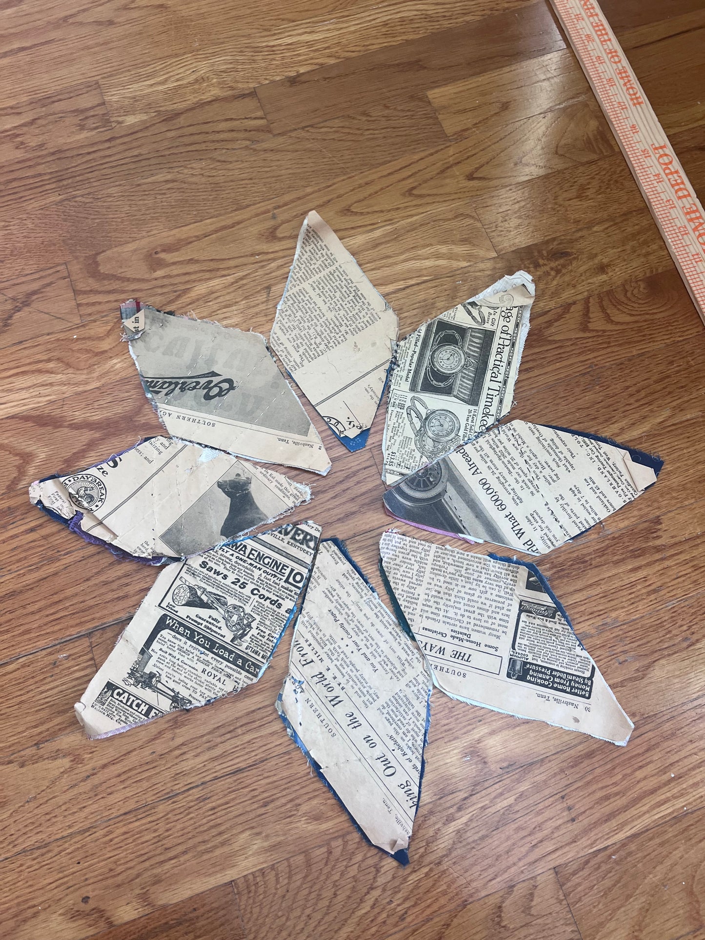 90 Antique c.1919–1920s String Quilt Pieces • Original Newspaper Foundation • Early American Scrap Quilt Blocks • Unfinished Quilt