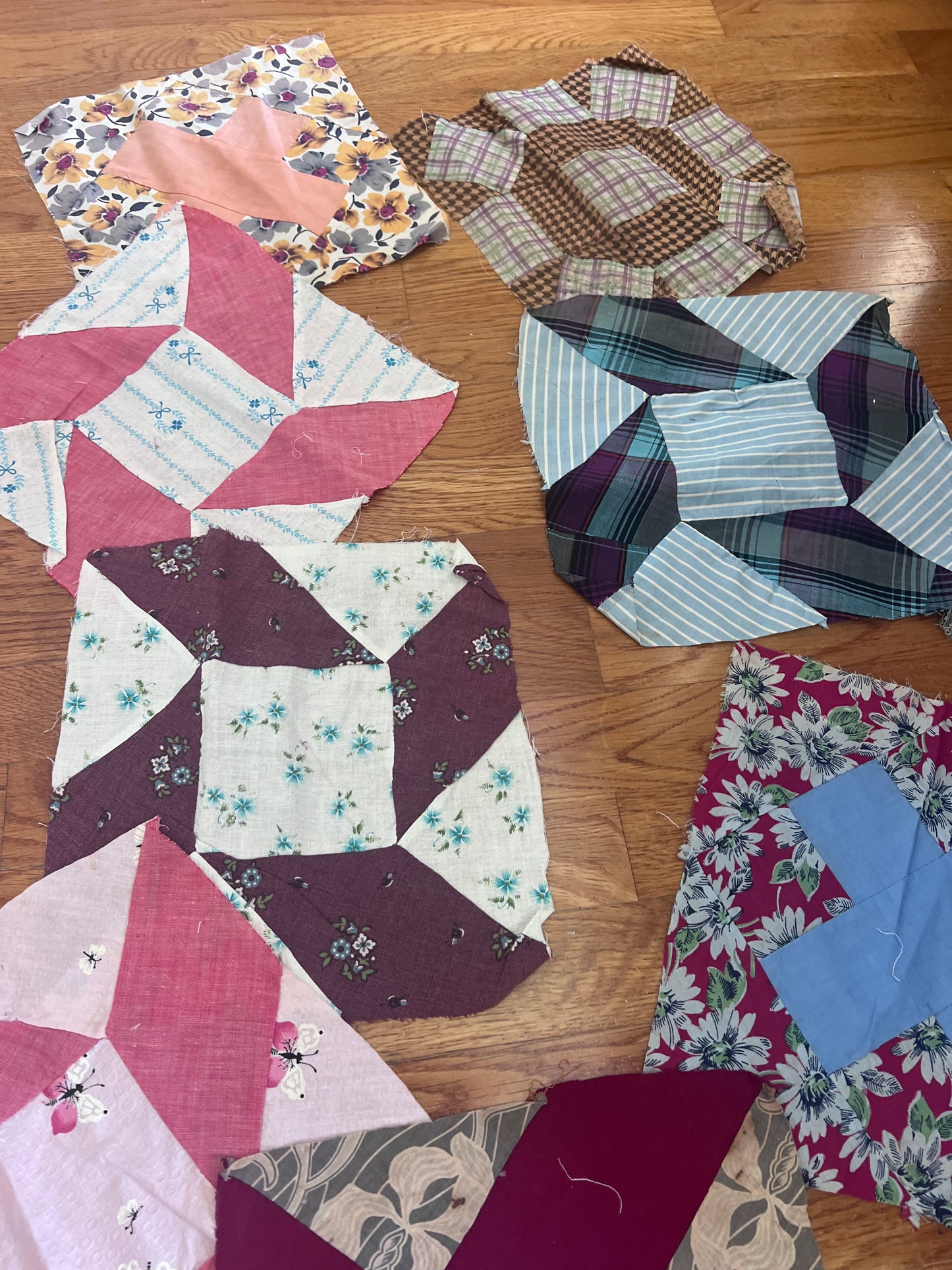 12 Vintage Hand-Pieced Quilt Blocks | 10” Antique Scrappy Patchwork Lot