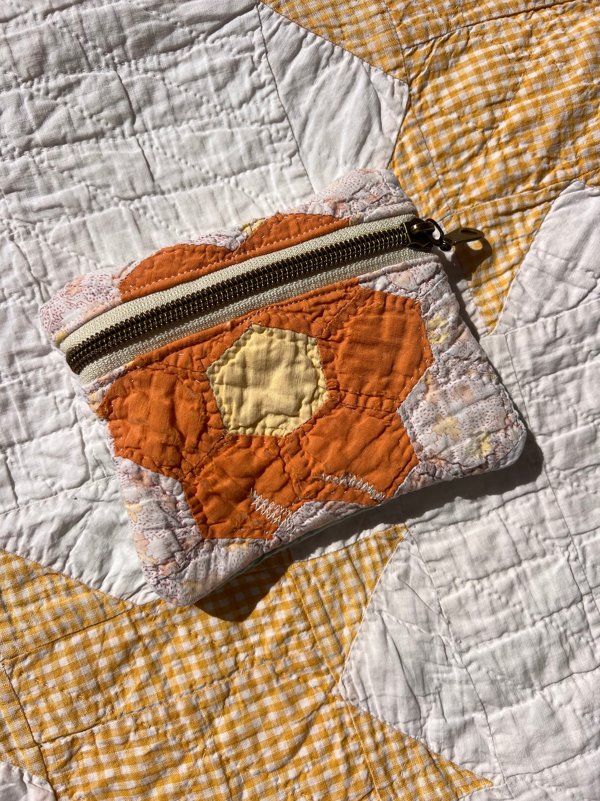Grandmothers Flower Garden Heirloom Quilt Pouch