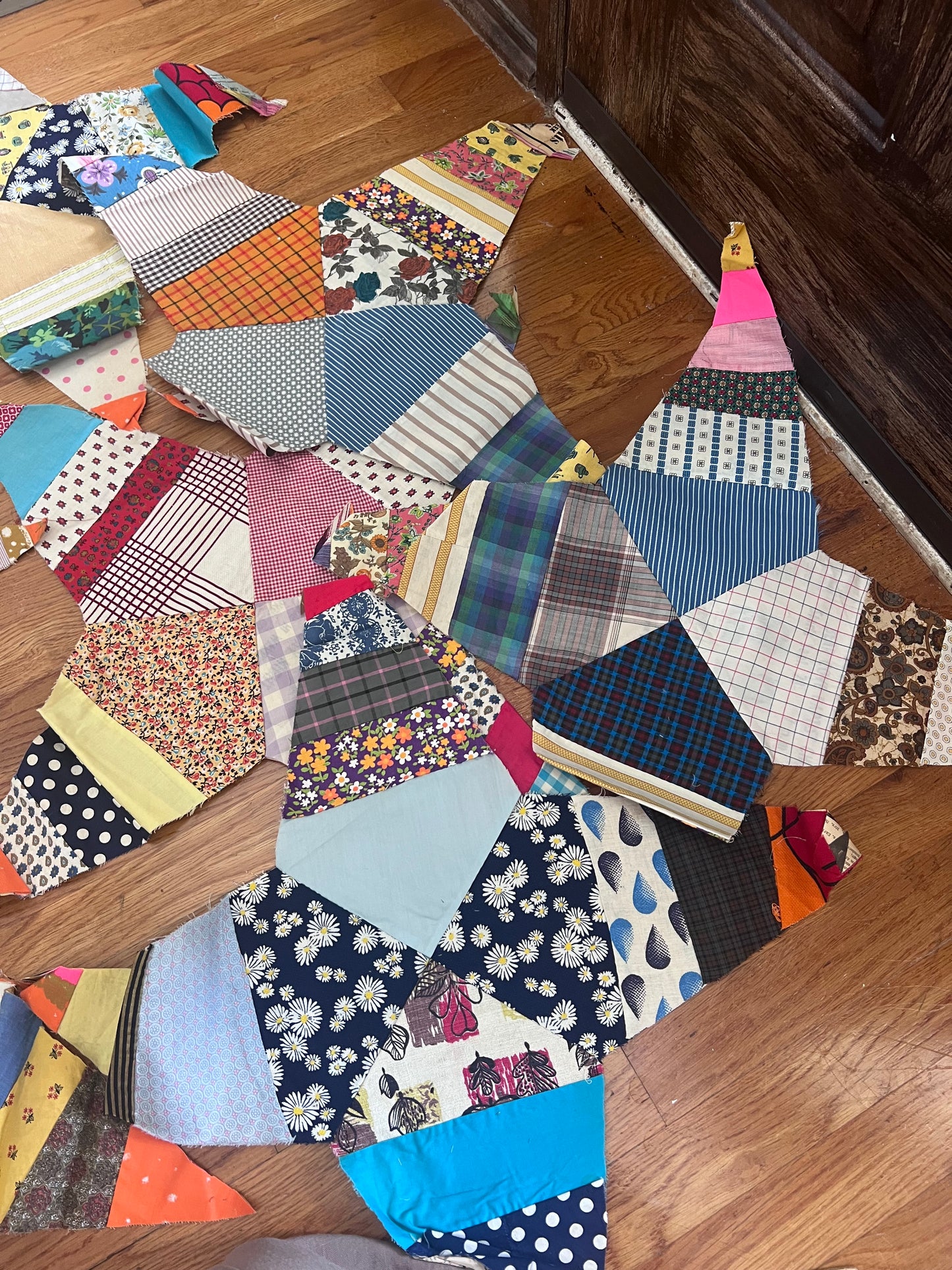 Vintage Hand-Pieced Four Point Star Quilt Blocks | 12–30” Large Scrap Quilt Stars | Newspaper Foundation Pieced