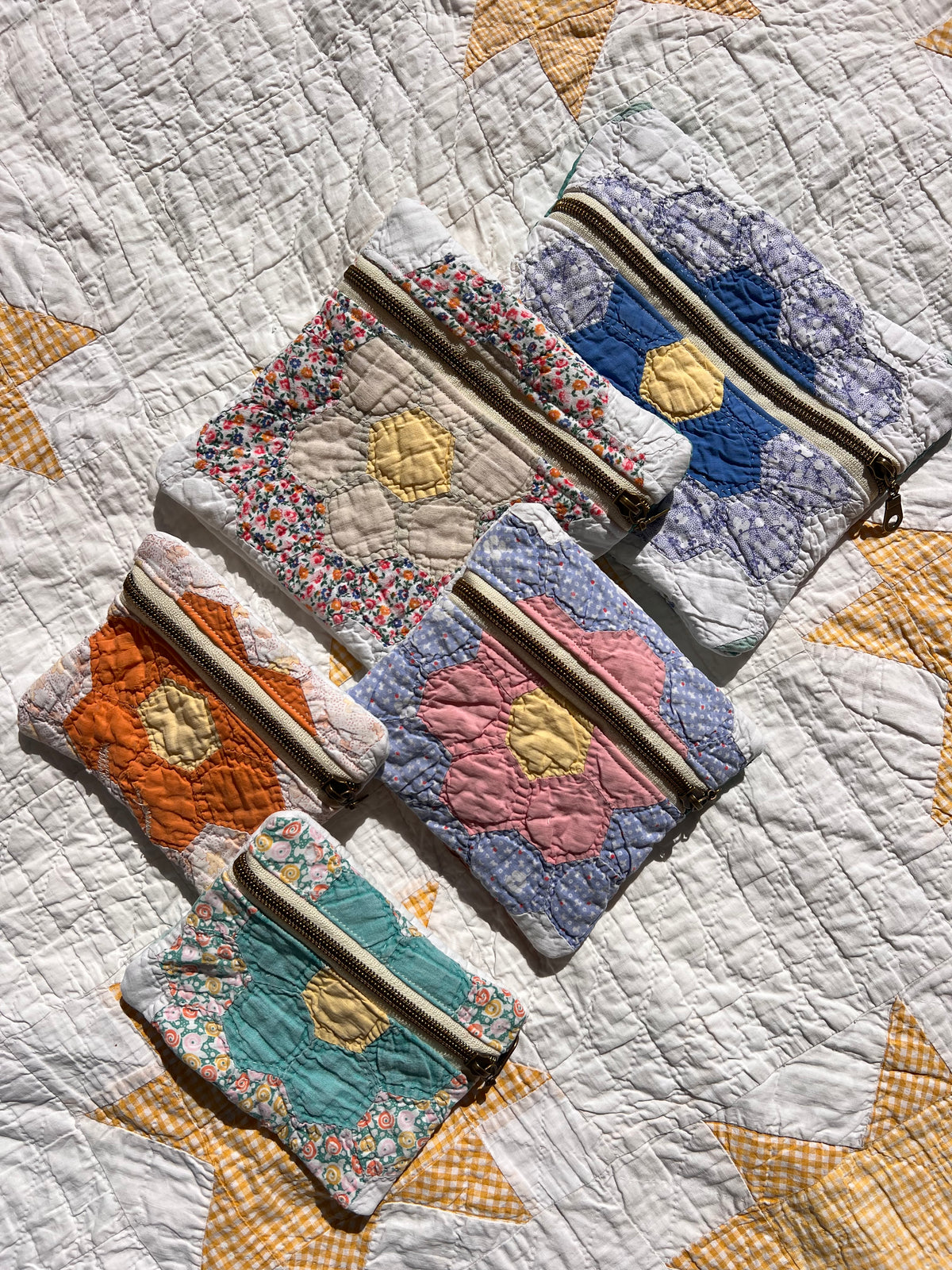 Grandmothers Flower Garden Heirloom Quilt Pouch