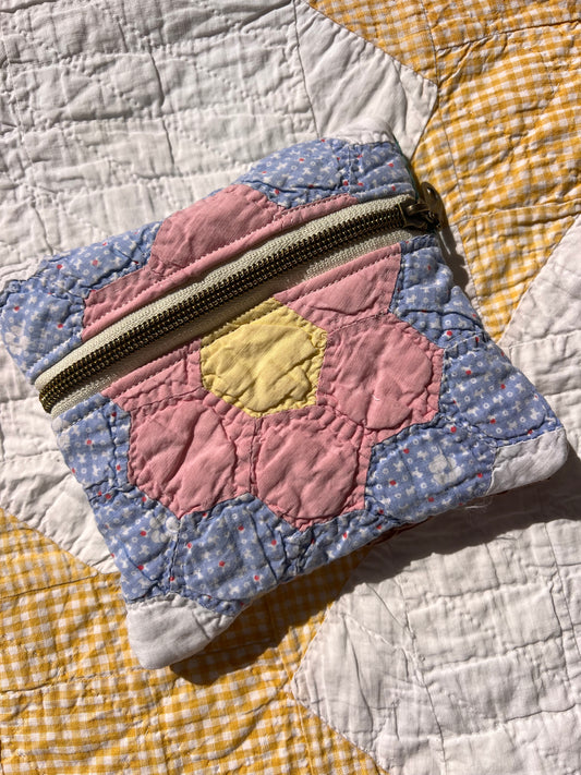 Grandmothers Flower Garden Heirloom Quilt Pouch