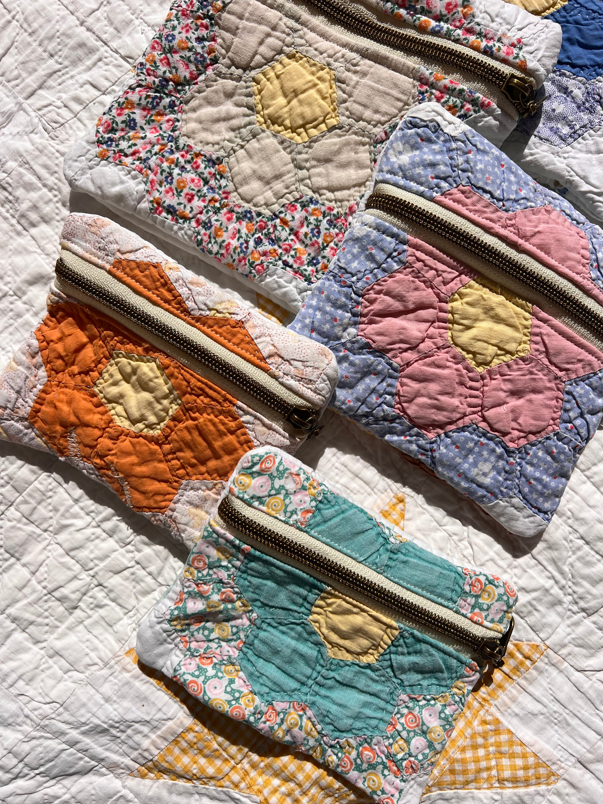 Grandmothers Flower Garden Heirloom Quilt Pouch