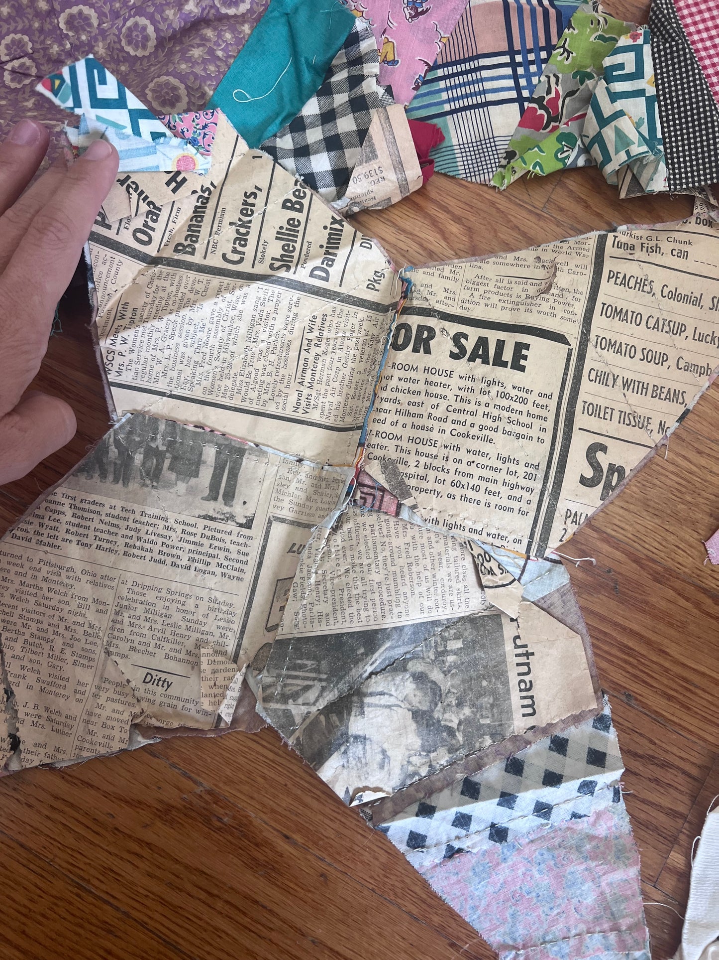 19 Vintage Patchwork Star Quilt Blocks + 5 Unfinished | 21” Large Scrap Quilt Stars | 1950s Newspaper Backing