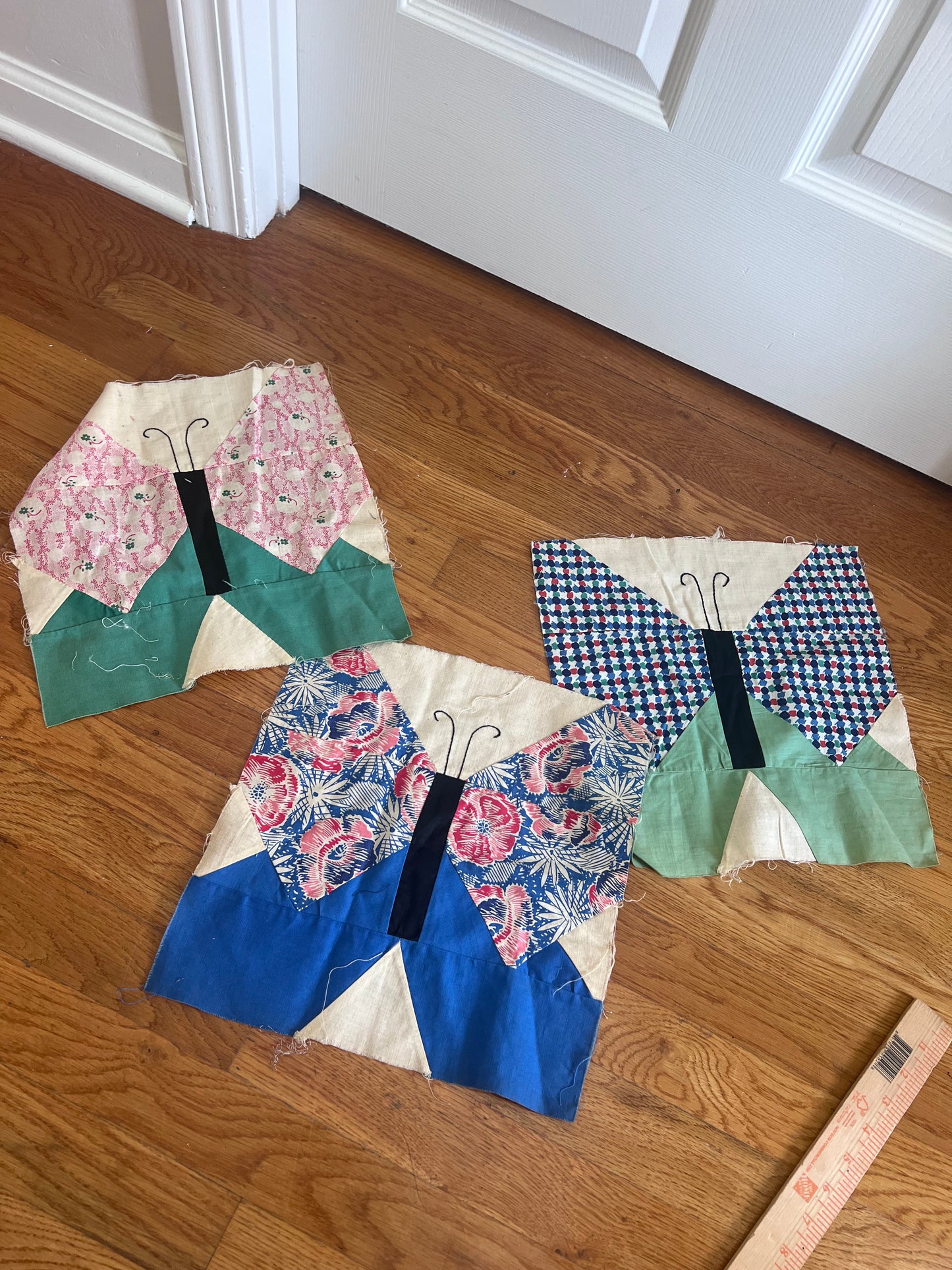 The Butterfly Garden | Set of 3 Vintage Hand-Pieced Butterfly Quilt Blocks