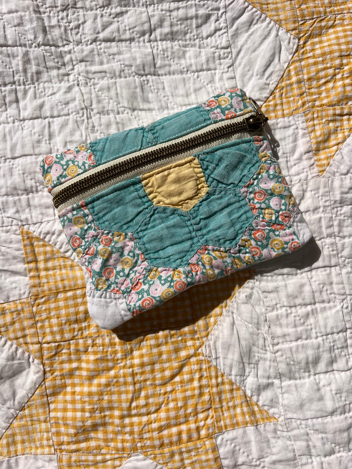 Grandmothers Flower Garden Heirloom Quilt Pouch