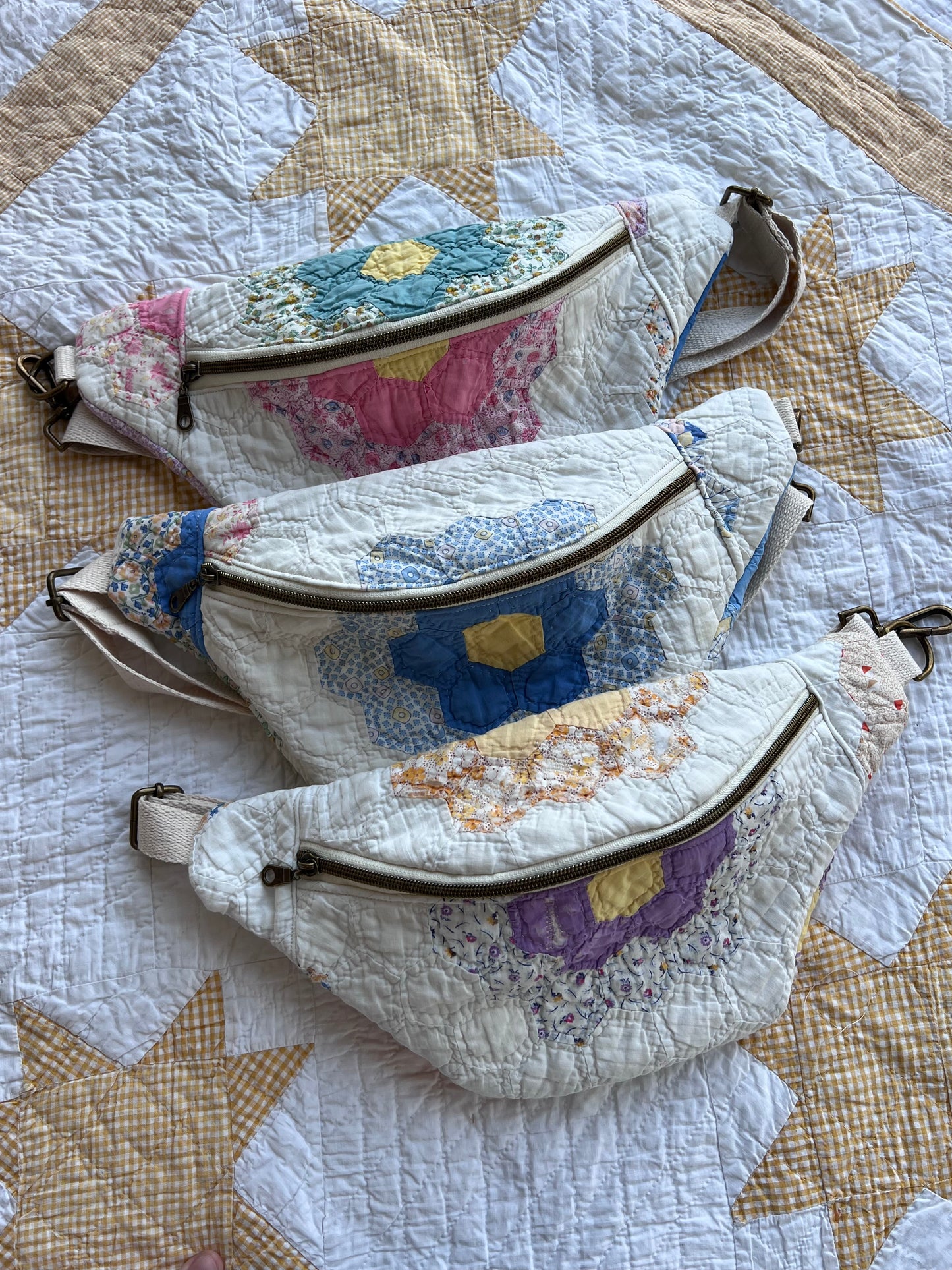The Heirloom Quilted Bum Bag | Grandmothers Flower Garden
